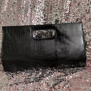 Black crocodile print clutch